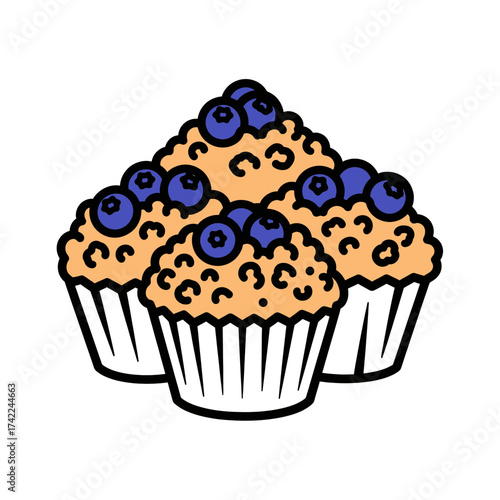 Delicious blueberry muffins in paper cups perfect for breakfast or a snack.