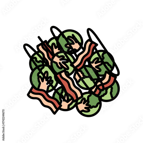 Delicious and appetizing dish of cooked brussel sprouts with bacon.