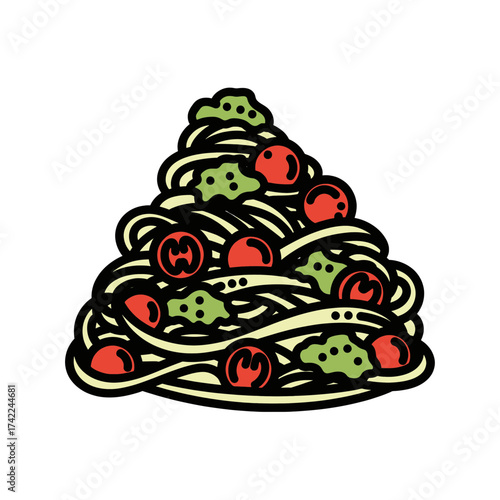 Delicious spaghetti pasta with meatballs and green herbs culinary delight.