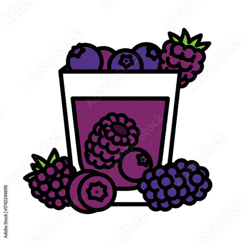 Delicious berry smoothie with fresh blueberries and blackberries in a glass.