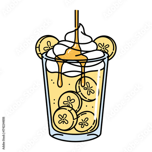 Delicious banana smoothie with whipped cream and honey a refreshing treat.