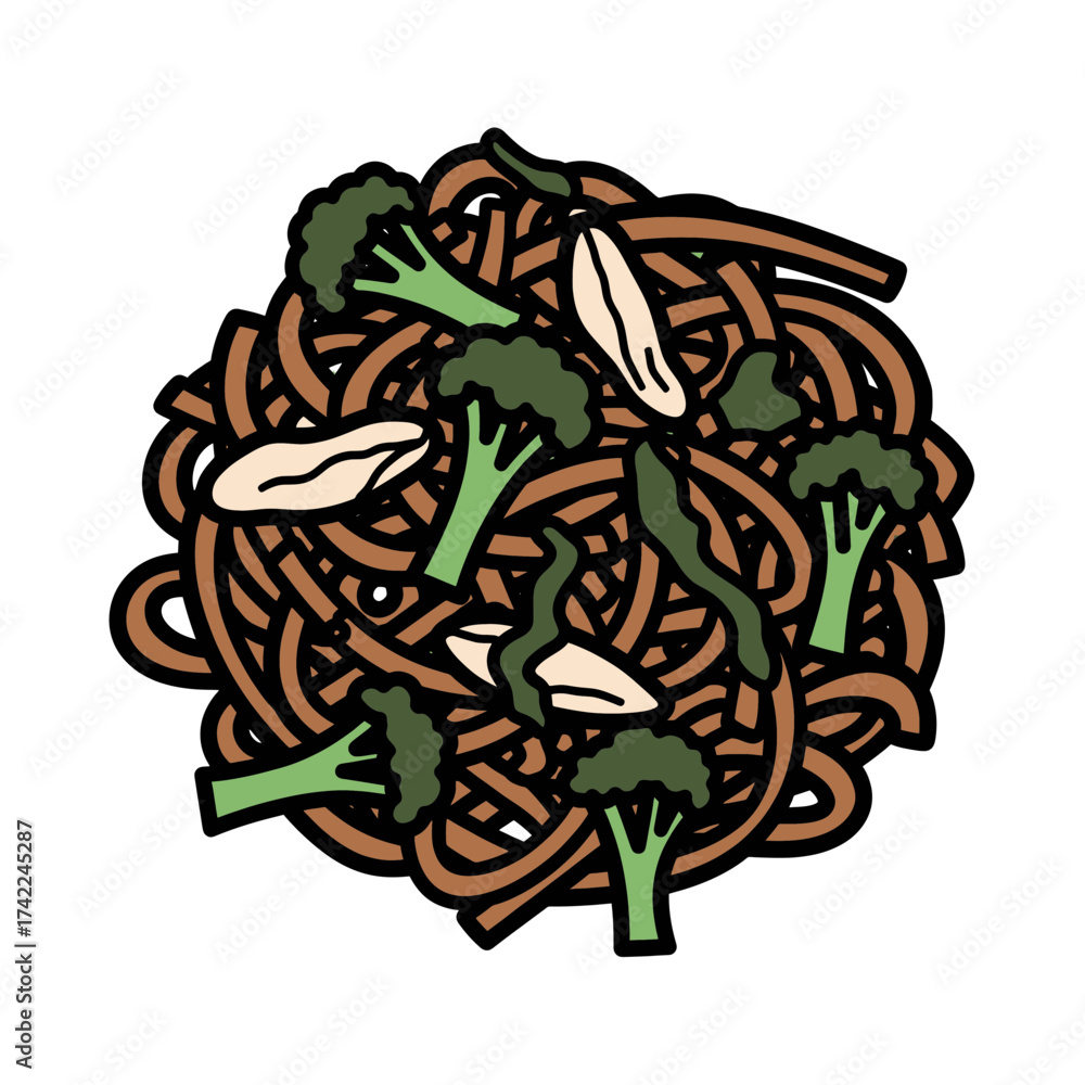 Obraz premium Delicious noodles with broccoli and other vegetables a tasty meal.