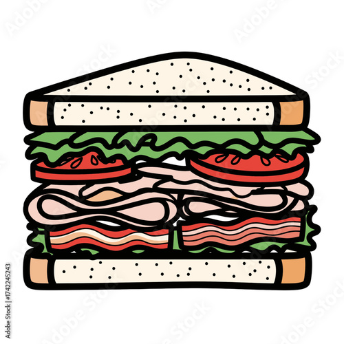Delicious and appetizing sandwich with various ingredients and layers.