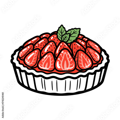 Delicious strawberry tart with fresh mint leaves a sweet dessert.