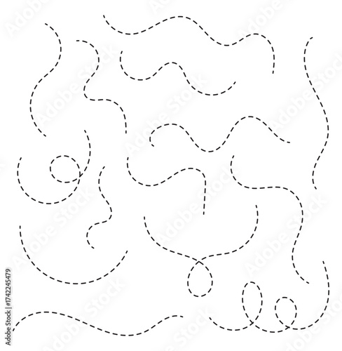 Hand drawn curve dotted line . dashed hand drawn squiggle loopy line set . vector icon .