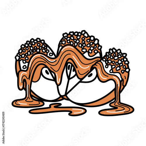 Cartoon dessert with caramel and sprinkles a sweet and delicious treat.
