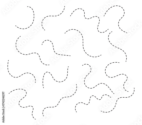 Hand drawn curve dotted line . dashed hand drawn squiggle loopy line set . vector icon .