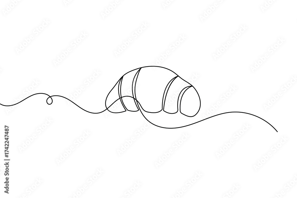 Fototapeta premium Croissant food pastry continuous one line drawing minimalist style isolate outline vector sketch 