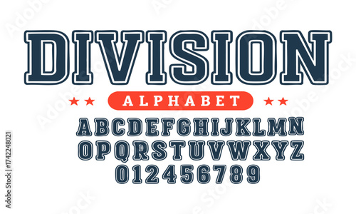 Division Sports Alphabet – Collegiate Varsity Typography, easily editable and scalable.