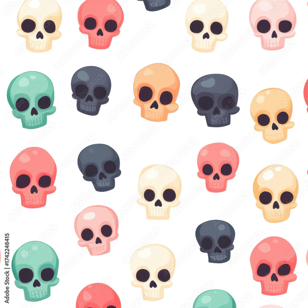 Fototapeta premium AI Image A whimsical patterned background featuring an array of colorful skulls against a dark