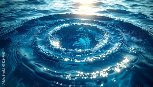 Whirlpool in ocean swirling water deep blue hypnotic effect powerful nature high quality professional
