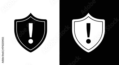 Shield with exclamation mark symbol representing warning or alert security protection silhouette