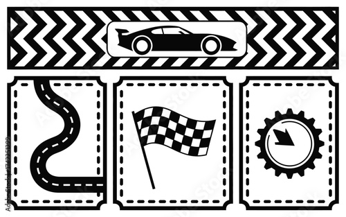 Black and White Racing Icons A Collection of Motorsport Symbols and Road Design Elements