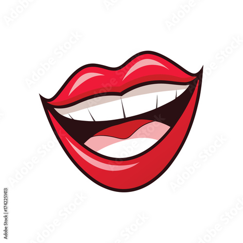 red lips  with smiling isolated on white background