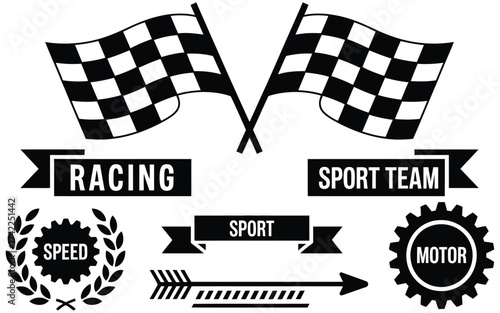 Black and White Racing and Motorsport Vector Elements Flags, Emblems, and Designs