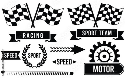 Racing and Sports Team Elements Black and White Graphic Designs