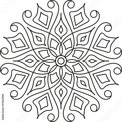 Black and white mandala vector isolated on white. Vector hand drawn circular decorative element.