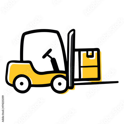 Cartoon Forklift Truck Lifting a Box Delivery and Transportation Vehicle Heavy Equipment Cargo Handling Machine Cute and Simple