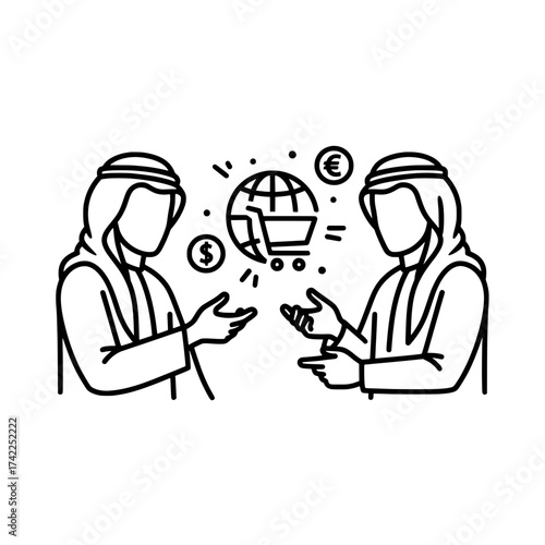 Two Arab men discussing global online shopping and ecommerce.