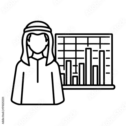 Arab businessman with graph business analysis financial report data visualization.
