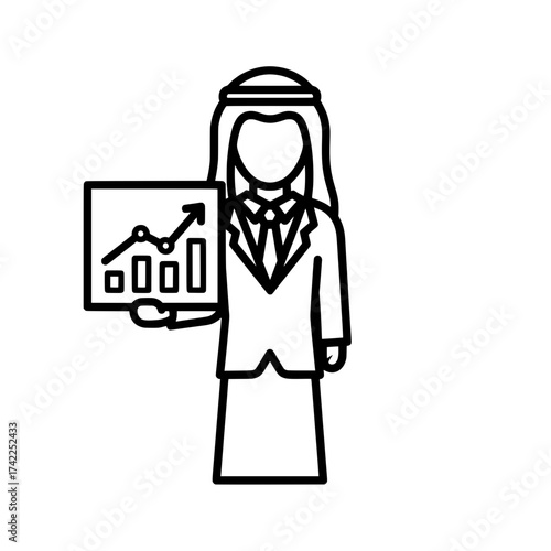 Arab businessman holding a chart showing financial growth and success.