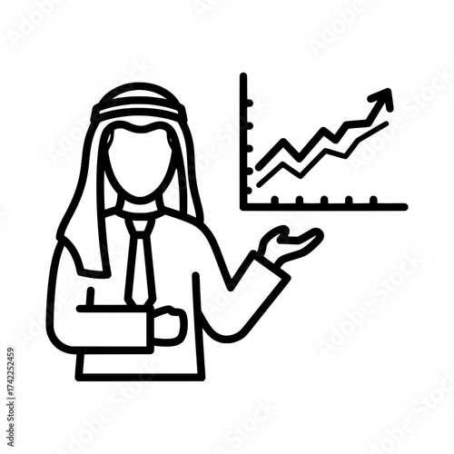Arab businessman presenting a financial growth chart business concept.