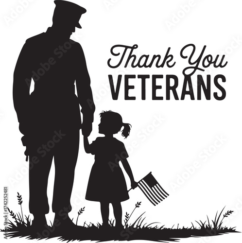 Soldier and child hold hands, thankful veterans