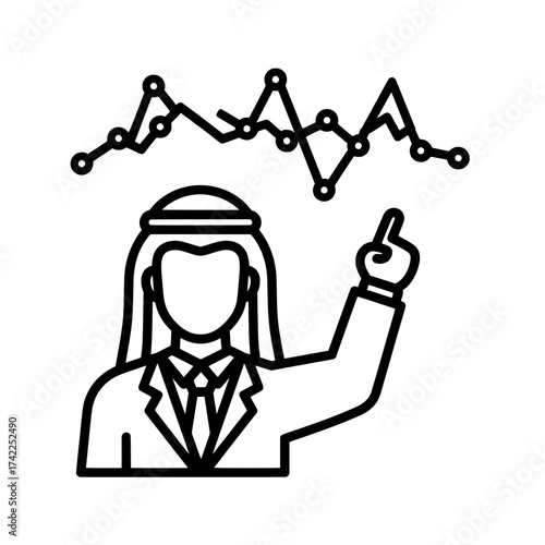 Arab businessman pointing at a financial graph business concept 1.