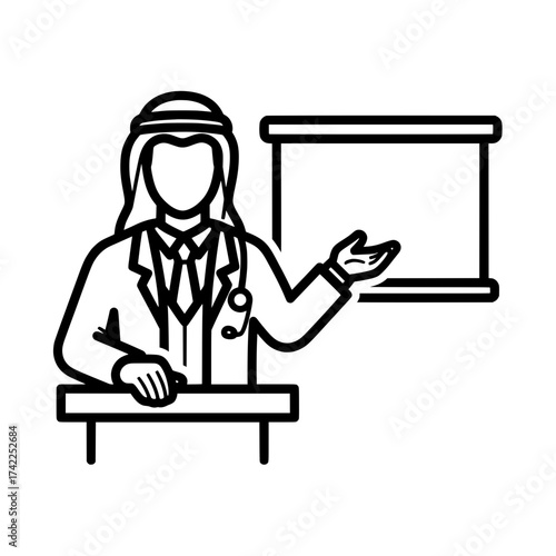 Arab doctor presenting information on a board medical presentation.
