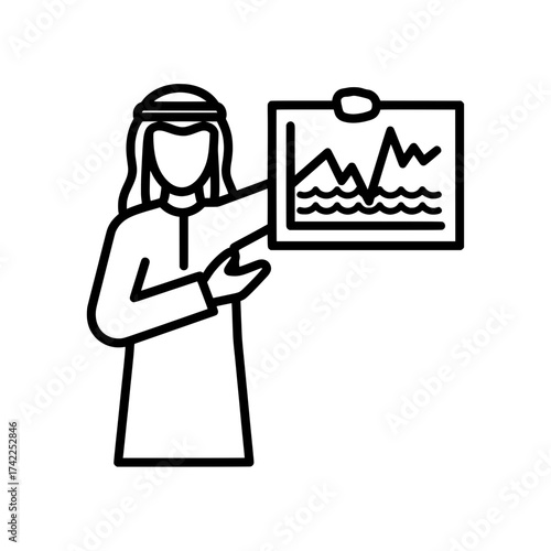 Arab man presenting a graph on a board business presentation concept.