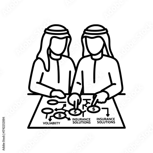 Two Arab men discussing insurance solutions and liability on a table.