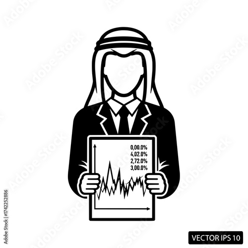 Arab businessman holding a chart with financial data business concept.