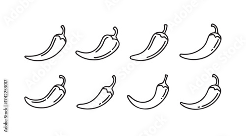 Hand drawn chili peppers collection simple sketch style food ingredient decorative element vector
