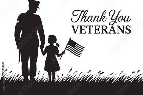 Soldier and child honor flag, thank you veterans message