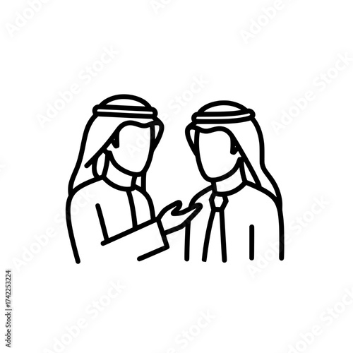 Two Arab men in traditional attire having a conversation.