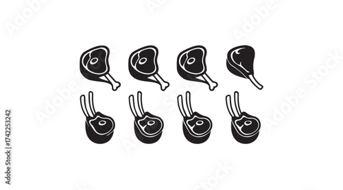 Collection of raw lamb chops and pork chops ready for grilling and cooking delicious meals vector