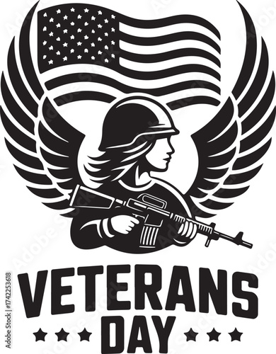 Honoring veterans with flag and soldier symbol