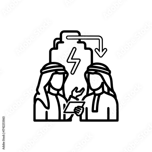 Two arab men discussing energy production and technology.