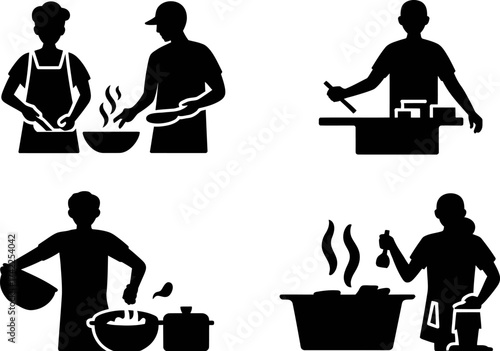 Diverse people preparing food in a kitchen, showcasing culinary activities and teamwork.