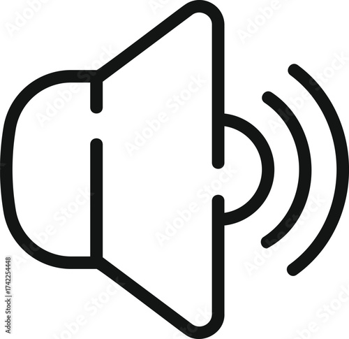 Simple line art icon of a speaker symbol with sound waves emanating outwards representing audio volume