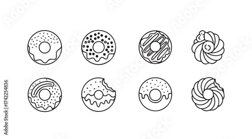 Collection of deliciously hand drawn baked donuts and pastries for sweet treats vector