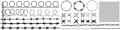 Barbed wire icon vector set. Barbwire illustration sign collection. Fence symbol or logo.