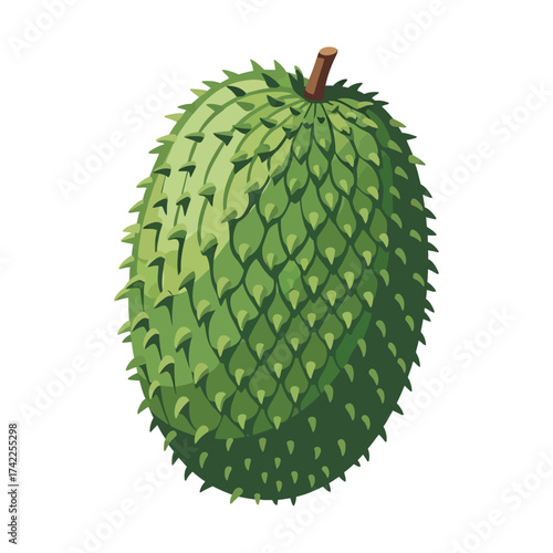 Cartoon Style Soursop Annona Muricata Whole Fresh Fruit Tropical Illustration