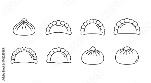 Hand drawn delicious dumpling and bao varieties collection isolated food sketch vector