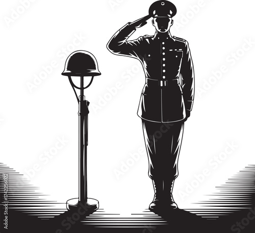 Heroic soldier salutes fallen comrade memorial