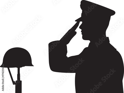 Soldier salutes fallen comrade's helmet memorial tribute