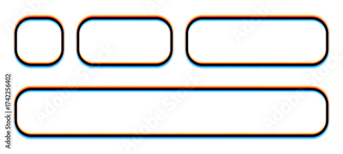 Set of empty vector rectangle and square frames with glitch effect. Abstract shapes for design element. Modern graphic art for template.