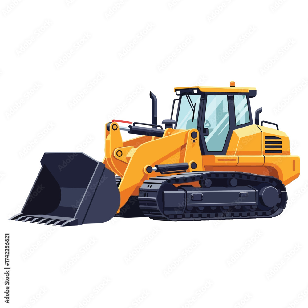 Fototapeta premium Detailed Flat Style Bulldozer Isolated on Black Background Illustration