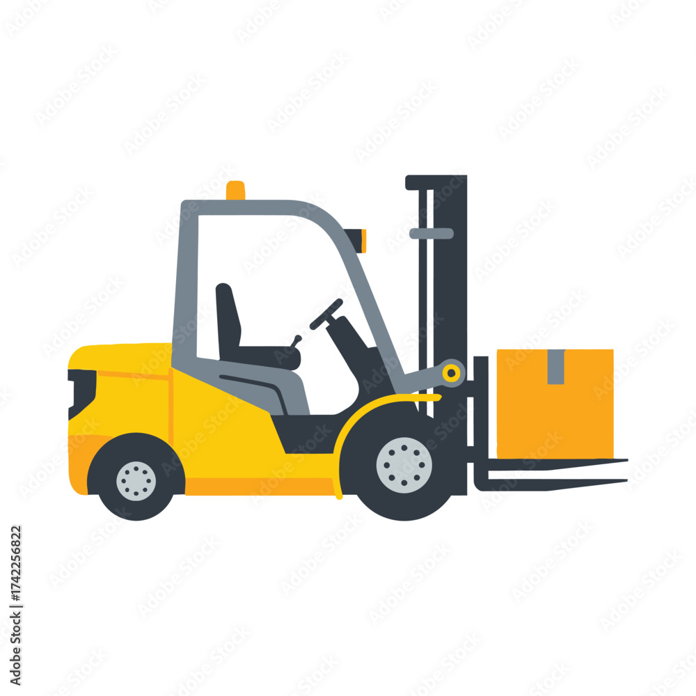 Fototapeta premium Flat Style Isolated Forklift Truck Lifting Box Logistics Transportation Illustration