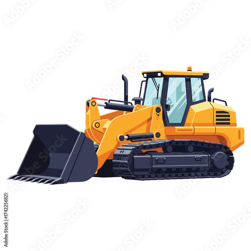 Detailed Flat Style Bulldozer Isolated on Black Background Illustration